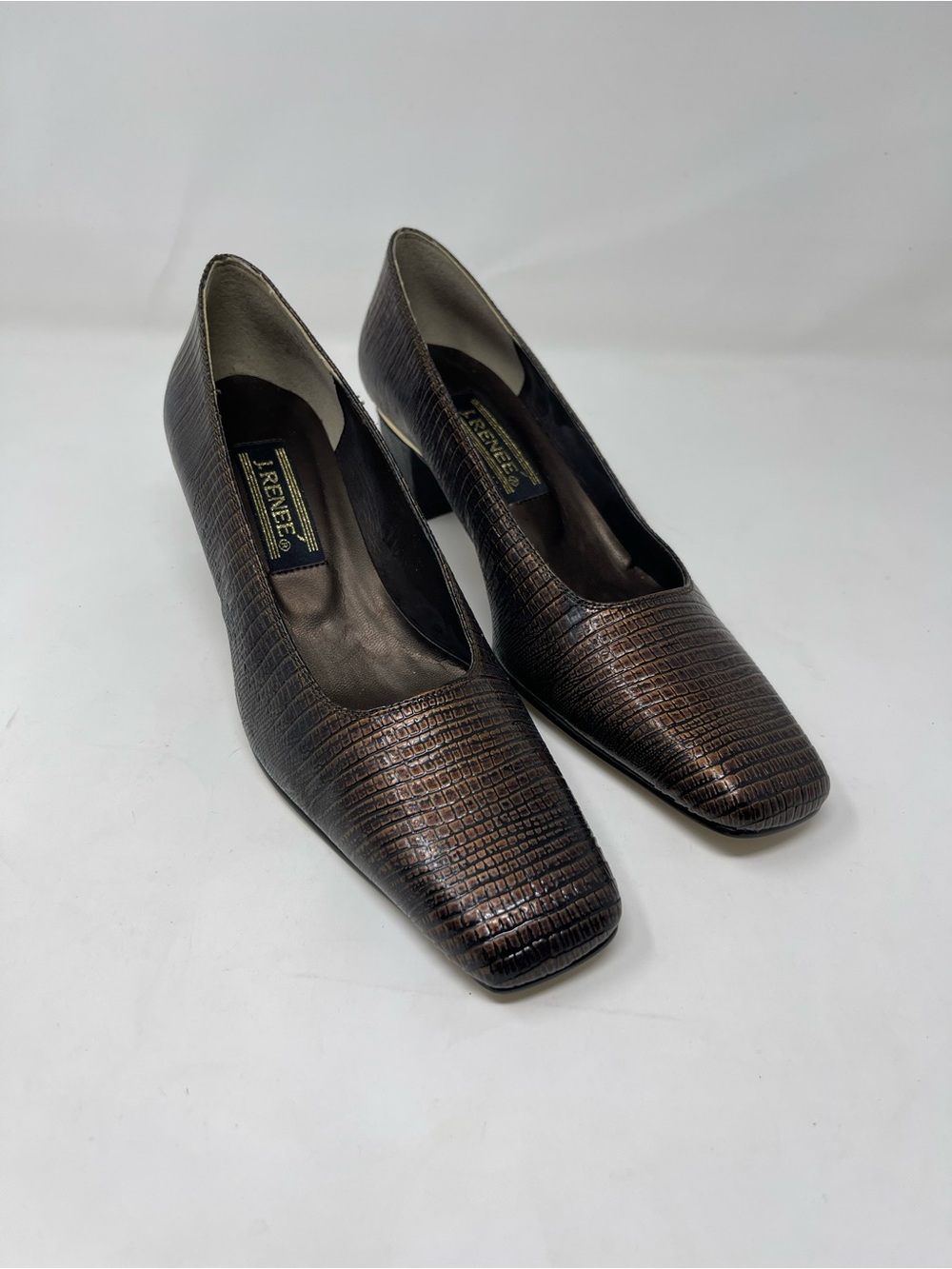 Vintage J.Renee Metallic Bronze Croc-Embossed Pumps